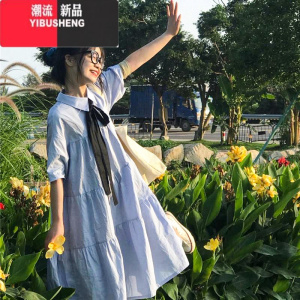 YIBUSHENG学院风韩版宽松连衣裙女季学生遮肚子2024新款裙子显瘦初恋系
