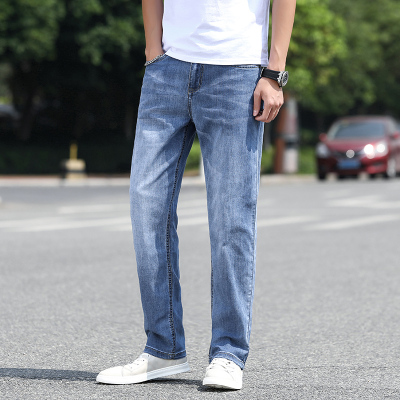 金盾(KINDON)夏天薄款烟灰色牛仔裤男士直筒宽松夏季高端韩版潮牌休闲阔腿裤子42码44码