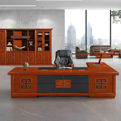 慧采云 办公家具老板桌新中式总裁桌油漆实木皮办公桌大班台2.8m