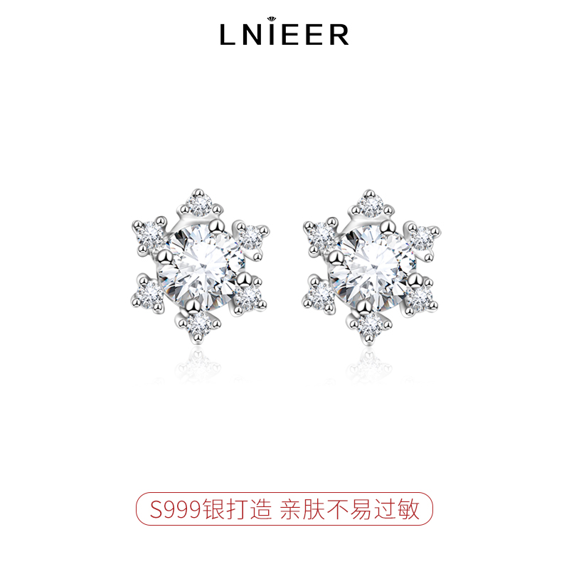 雪花耳钉女999纯银2025新款养耳洞耳环高级小众睡觉免摘耳骨钉
