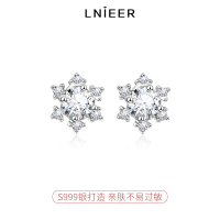 雪花耳钉女999纯银2025新款养耳洞耳环高级小众睡觉免摘耳骨钉送女朋友老婆情人节七夕生日礼物