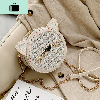 小包包网红时尚毛呢链条猫咪小圆包女2020新款百搭ins单肩斜挎包NEW LAKE女斜挎包