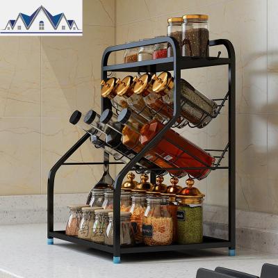 黑色不锈钢厨房调料架落地三层收纳架多功能3层调味架品置物架斜 三维工匠