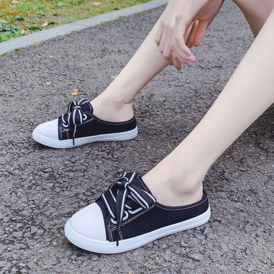 ideamini小白帆布女鞋2020夏季新款无后跟半拖鞋春季韩版百jqkpdspm