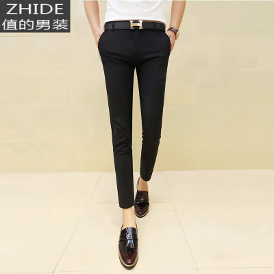 SUNTEK休闲西裤男九分裤小西裤男修身韩版西装裤潮流百搭小脚商务9分裤西裤