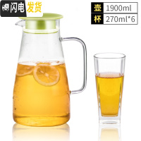 三维工匠冷水壶玻璃可高温凉水壶家用大容量泡茶壶果汁扎壶凉白开杯子套装 1.9冷水壶(绿盖)+6只四方杯茶具