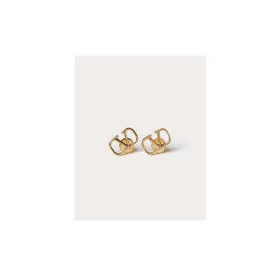 华伦天奴(Valentino)金属耳环女款时尚蝴蝶扣金色徽标耳饰配饰潮