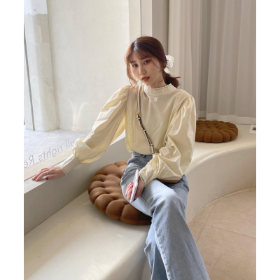 广赫Berry喜你而欢大庞定制百搭蕾丝边复古衫宽松温柔泡泡袖衬衫女衬衫