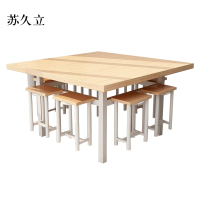 苏久立餐桌学校食堂小吃店快餐桌椅饭堂橡木色方桌1200*1200*750[含椅]
