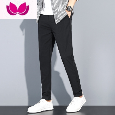 七斓男士休闲裤直筒修身裤子男款春季弹力小脚西裤黑色长裤男装