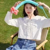 [1.5折价62元]唐狮春季新款白色衬衫女绑带设计感短款上衣韩系气质学院风