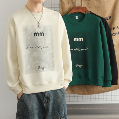 男士卫衣春秋季新款圆领百搭潮流上衣宽松套头青少年打底衫卫衣男