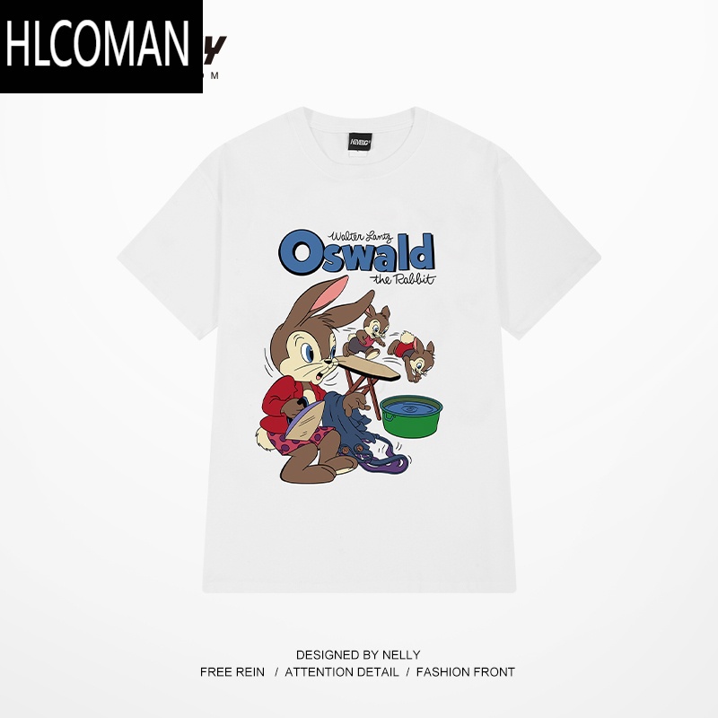 HLCOMAN短袖t恤男女夏季美式卡通兔兔印花半袖潮流宽松百搭圆领体恤