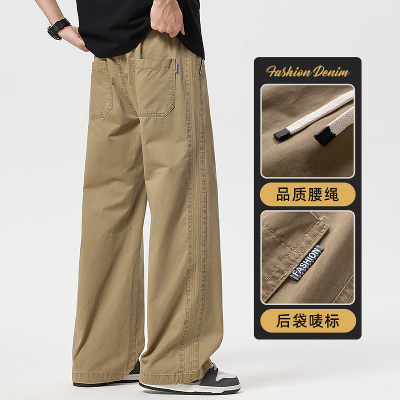 ||春夏新款纯棉直筒休闲裤男士纯色简约百搭宽松长裤