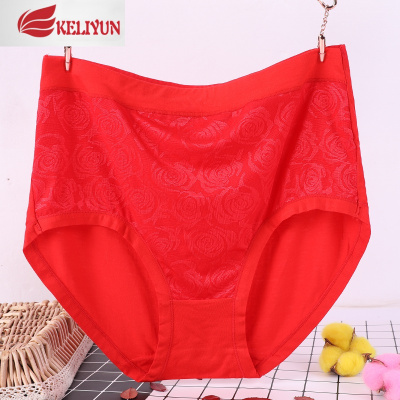 可莉允牛年红色中年妇女士内裤棉高腰加肥加大码本命年妈妈老年人短裤内裤