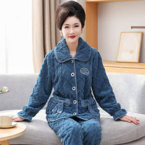 珊瑚绒妈妈睡衣女冬季加绒加厚新款法兰绒秋冬款家居服套装