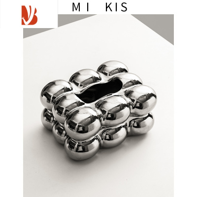 三维工匠丹麦MIKI棉花糖陶瓷纸巾盒客厅轻奢2022新款纸抽盒餐桌抽纸盒 棉花糖纸巾盒-银色