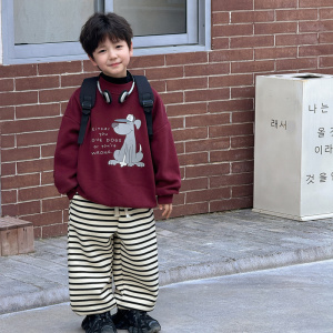 童酷儿童冬款湖州织里童装可爱小狗印花一体绒圆领男童卫衣潮