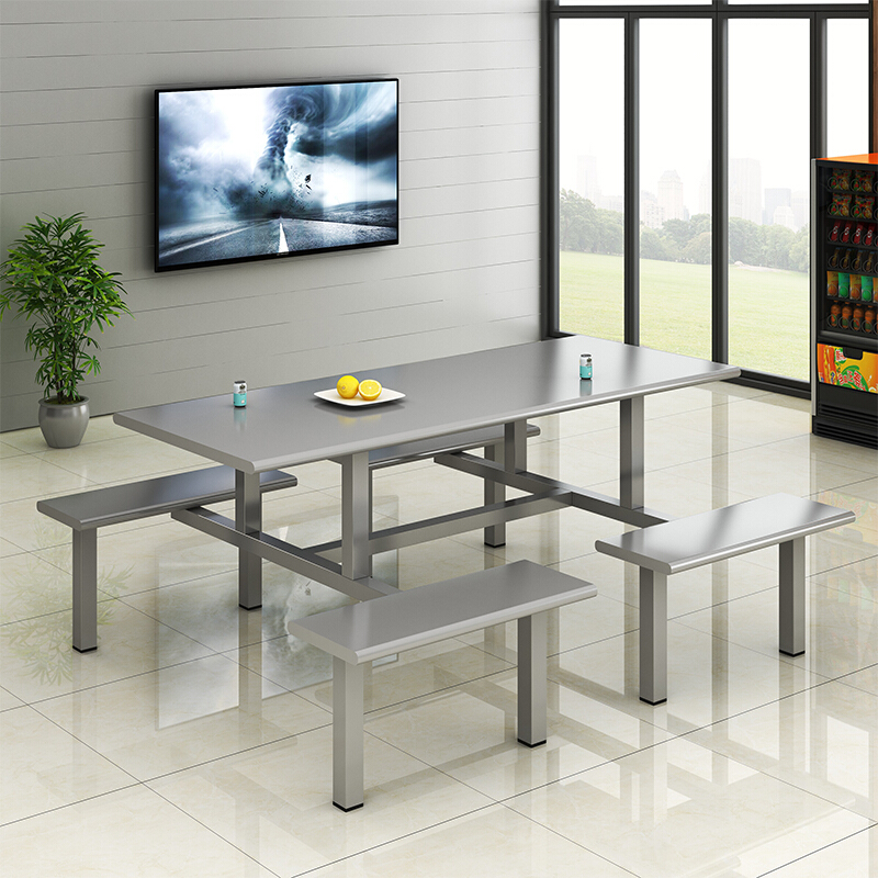 全简食堂餐桌椅连体四人位公司员工学校食堂餐桌饭店不锈钢餐桌椅