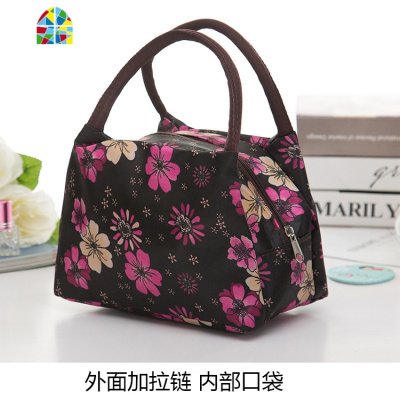 学生饭盒袋手提包上班族妈咪买菜时尚简约手拎帆布午餐保温袋 FENGHOU 雪白花朵