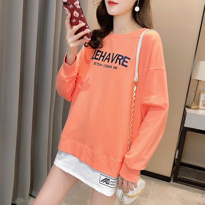 思蜜怡圆领假两件卫衣女宽松韩版ins潮2021年新款宽松韩版洋气长袖上衣