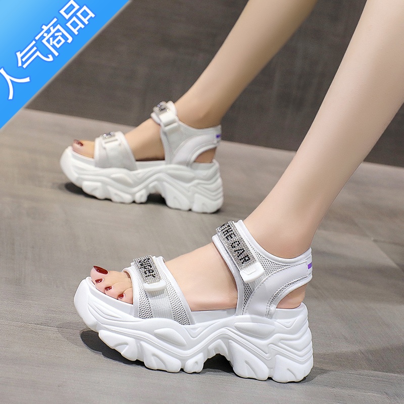 SUNTEK老爹运动凉鞋女2023年新款夏季小个子增高厚底轻便松糕休闲沙滩鞋