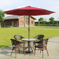 一桌四椅+中柱伞 户外桌椅庭院露台阳台藤椅三件套露天花园小桌椅室外奶茶店休闲椅