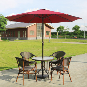 一桌四椅+中柱伞 户外桌椅庭院露台阳台藤椅三件套露天花园小桌椅室外奶茶店休闲椅 一桌四椅+中柱伞