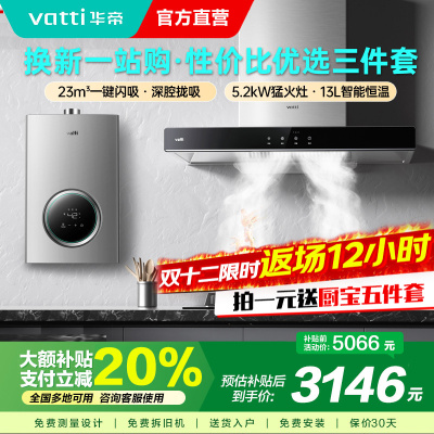 华帝(vatti) 23立方欧式油烟机 5.2kW燃气灶具13L恒温燃热 烟灶套餐 i11109S+71B+i12103
