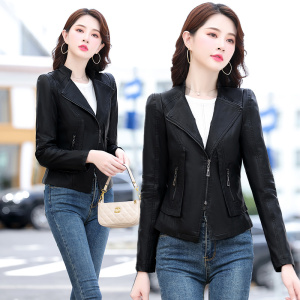 免费试穿 真皮皮衣女短款绵羊皮2024春秋装新款皮夹克矮个子韩版修身小外套潮冬装新款机车复古短上衣多款皮衣小外套