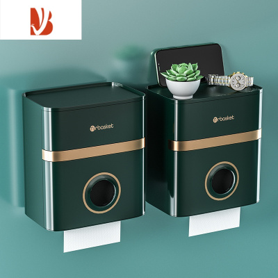 三维工匠卫生间纸巾盒壁挂式轻奢厕所浴室洗手间面巾抽纸卷纸筒置物架 轻奢镀金翡翠绿2个装