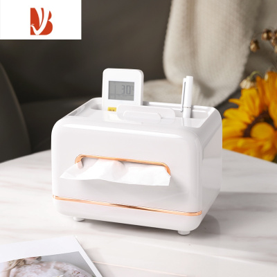 三维工匠轻奢纸巾盒客厅2021新款简约现代遥控器茶几收纳盒抽纸盒家用 鎏金白[1个装]