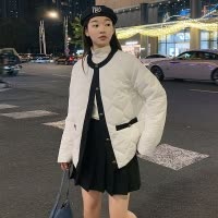 [2.5折价185元]唐狮冬季新款小香风棉衣女圆领小个子菱形格轻薄棉袄外套K