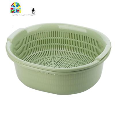 双层塑料洗菜盆 洗菜篮子水果盘家用水果盆厨房蔬菜 FENGHOU 抹茶绿两件套