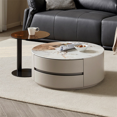 全友家居 现代简约风钢化玻璃圆形小户型简易茶几客厅家用