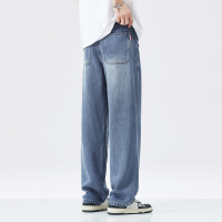 天丝莱赛尔直筒牛仔裤男夏季薄款冰丝弹力垂感阔腿裤潮牌显瘦极简