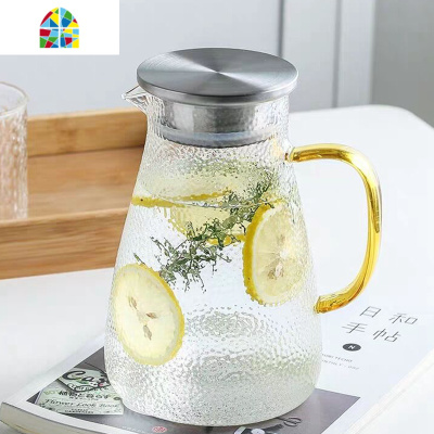 创意锤纹冷水壶套装可高温家用凉水壶北欧耐热玻璃果汁凉水杯客厅 FENGHOU 6只贵妃杯300ml+杯架+1800ml壶