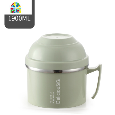 304不锈钢保温饭盒泡面碗带盖学生宿舍便当盒便当碗快餐杯双层 FENGHOU 北欧绿(送便携餐具+袋)