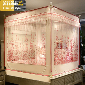 新款防摔坐床拉链蚊帐1.8m床公主风家用蒙古包1.5米加密加厚支架 三维工匠