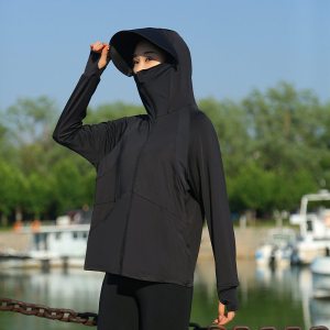 原纱冰丝防晒衣女新款黑胶可拆卸帽檐钓鱼衫男薄款透气防晒服