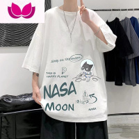 七斓2023年夏季潮牌短袖男卡通印花五分袖体恤宽松t恤韩版ins半袖上衣