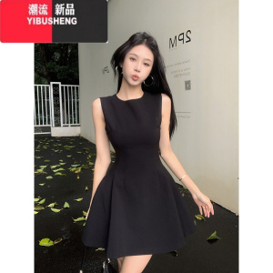 YIBUSHENG气质修身无袖背心连衣裙女装季高级感西装短裙收腰显瘦a字裙子