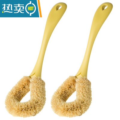 敬平椰棕锅刷厨房长柄清洁刷不沾锅去污刷洗碗刷刷锅碗器灶台清洁刷 黄色-2支装刷子