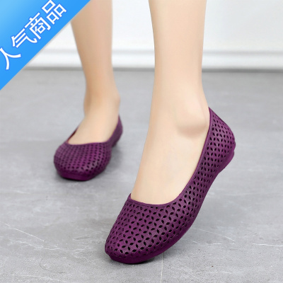 SUNTEK夏季镂空包头凉鞋女防滑透气洞洞鞋护士鞋妈妈鞋软底休闲鞋沙滩鞋