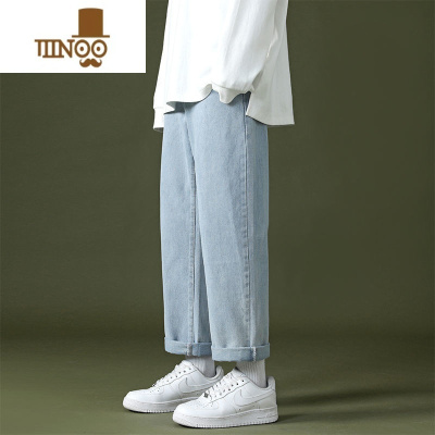 YANXU潮牌牛仔裤男宽松直筒百搭九分阔腿韩版潮流男生休闲长裤子