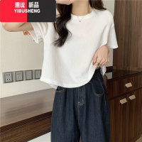 YIBUSHENG前短后长不规则小个子短款短袖T恤女季宽松百搭打底衫半袖上衣