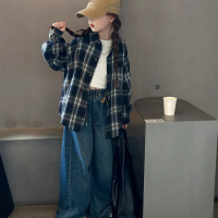 女童格子衬衫春秋2026新款儿童外套初中生春装女孩衬衣中大童上衣