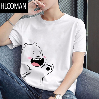 HLCOMAN短袖男生2025新款夏季情侣装白色宽松半袖潮流百搭T恤休闲上衣服