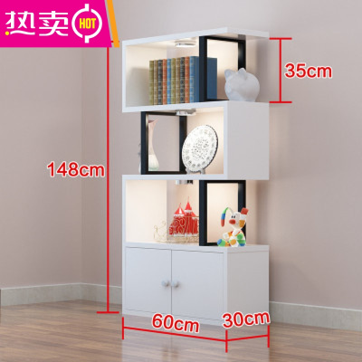 创意钢木书架置物架客厅隔断柜货架装饰柜展示架落地异形办公书柜FENGHOU四层长60*30*148带柜