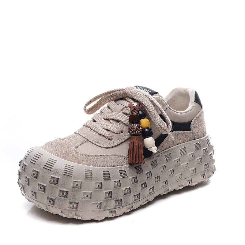 头层牛皮秋冬新款透气百搭阿甘鞋运动休闲鞋厚底老爹鞋德训鞋